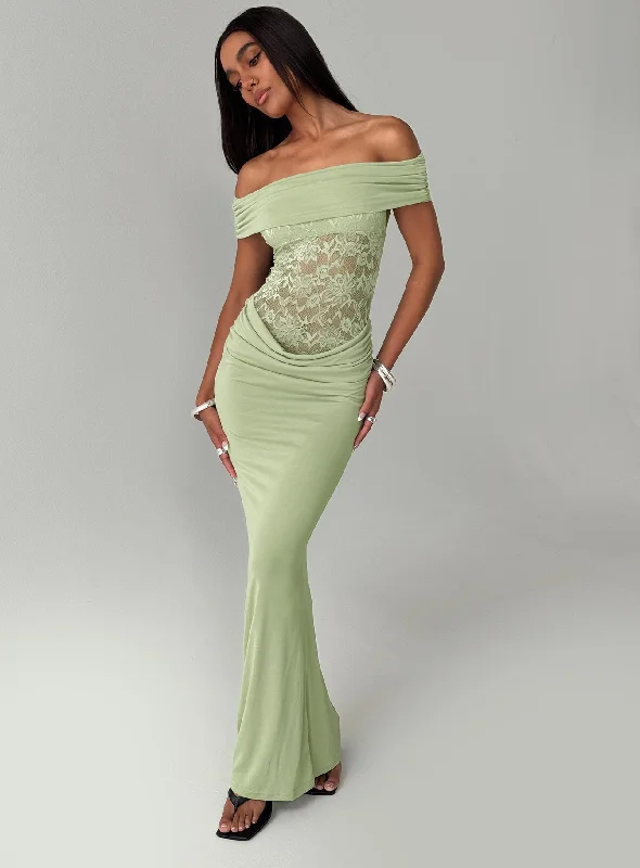Formal dresses for formal events with smart health monitoring features -Gwendolen Off The Shoulder Maxi Dress Green Formal dresses for formal events with smart health monitoring features -Gwendolen Off The Shoulder Maxi Dress Green