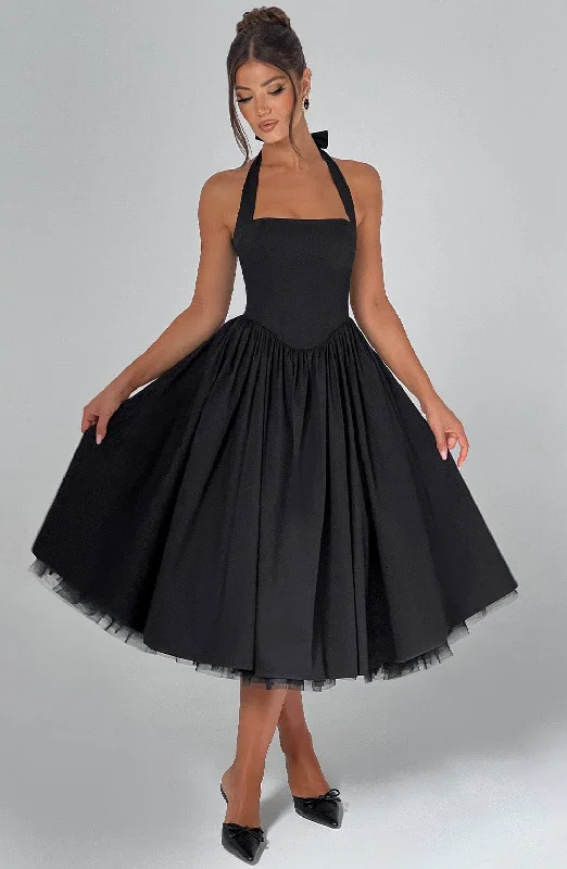 Prom dresses with eco-friendly materials and sustainable production for environmental sustainability -Cressida Midi Dress - Black Prom dresses with eco-friendly materials and sustainable production for environmental sustainability -Cressida Midi Dress - Black