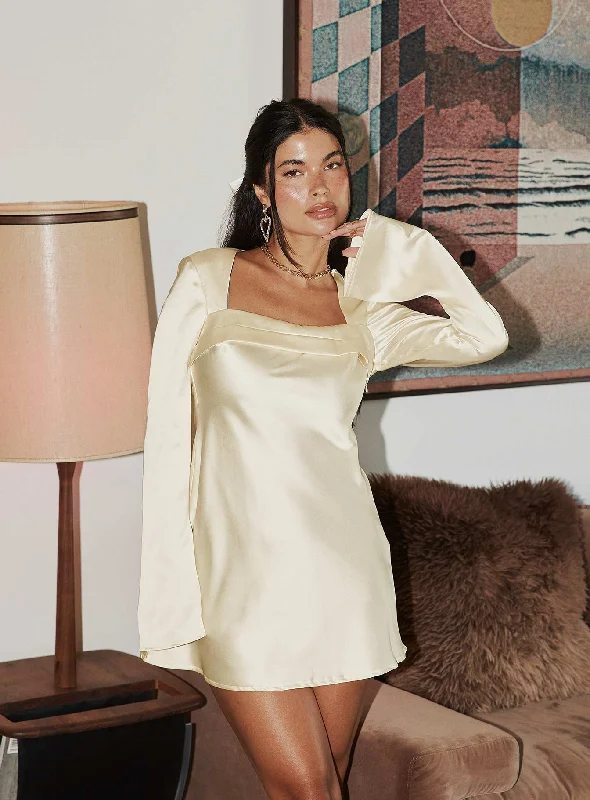 Birthday dresses with sustainable materials and innovative technology integration for modern style and sustainability -Phillipa Long Sleeve Mini Dress Champagne Birthday dresses with sustainable materials and innovative technology integration for modern style and sustainability -Phillipa Long Sleeve Mini Dress Champagne
