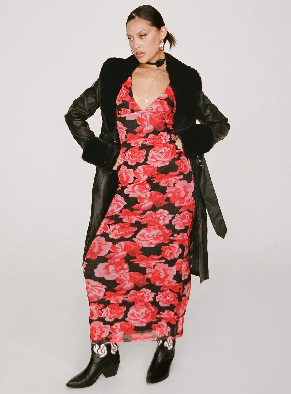 Party dresses with eco-friendly materials and sustainable production for environmental responsibility and awareness -Lauers Maxi Dress Red Floral / Black Party dresses with eco-friendly materials and sustainable production for environmental responsibility and awareness -Lauers Maxi Dress Red Floral / Black