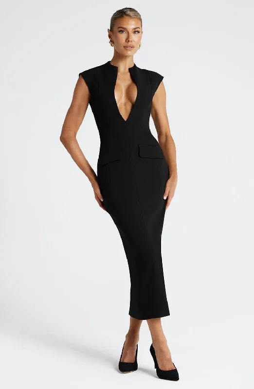 Party dresses with unique cultural influences and traditional styles for cultural identity and heritage -Nellie Midi Dress - Black Party dresses with unique cultural influences and traditional styles for cultural identity and heritage -Nellie Midi Dress - Black
