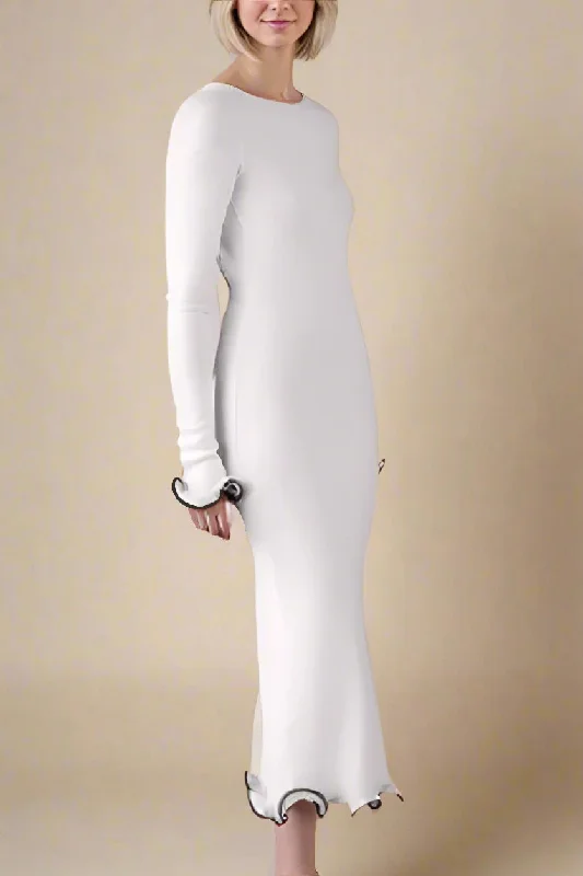 Regina Long Sleeve Bodycon Maxi Dress - Ivory White