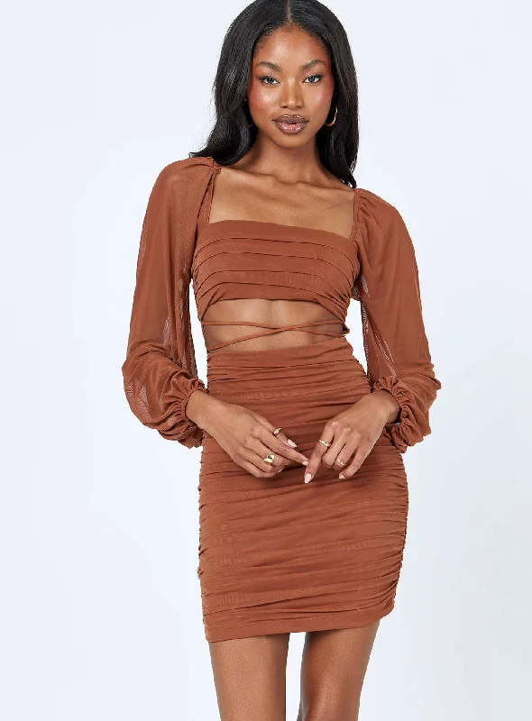 Formal corset dresses with sophisticated designs and luxurious fabrics for formal galas and high-end events -Courtney Long Sleeve Mini Dress Brown Formal corset dresses with sophisticated designs and luxurious fabrics for formal galas and high-end events -Courtney Long Sleeve Mini Dress Brown