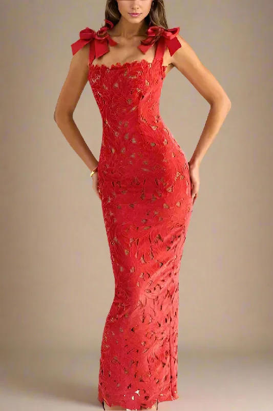 Odette Bodycon Lace Maxi Dress - Lipstick Red