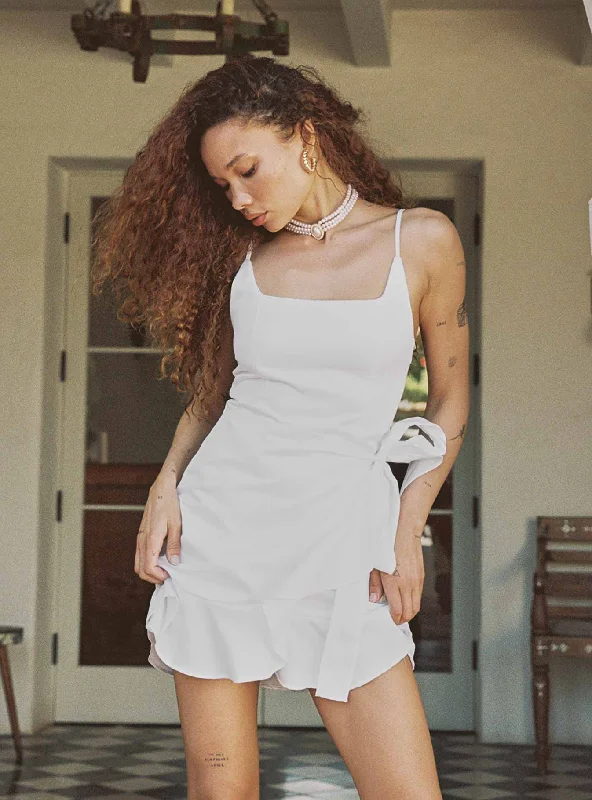 Formal party dresses with sophisticated designs and luxurious fabrics for formal galas and high-end events -Cottage Hill Mini Dress White Satin