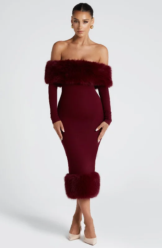 Party dresses with eco-friendly materials and sustainable production for environmental responsibility and awareness -Vittoria Midi Dress - Wine Party dresses with eco-friendly materials and sustainable production for environmental responsibility and awareness -Vittoria Midi Dress - Wine
