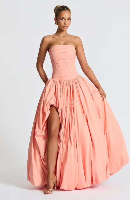 Off-the-shoulder prom dresses with lace -Jillian Maxi Dress - Peach