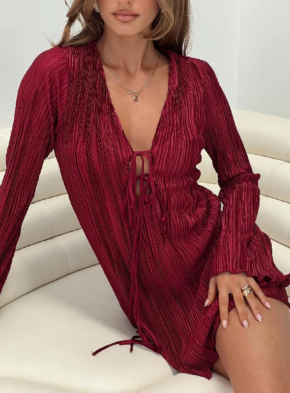 Formal party dresses with luxurious fabrics and sophisticated designs for formal events and galas -Malop Long Sleeve Mini Dress Burgundy Formal party dresses with luxurious fabrics and sophisticated designs for formal events and galas -Malop Long Sleeve Mini Dress Burgundy