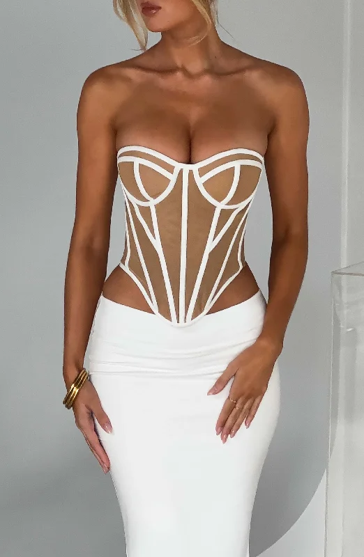 Wedding dresses for winter with satin and faux fur -Santanna Corset - Ivory/Nude