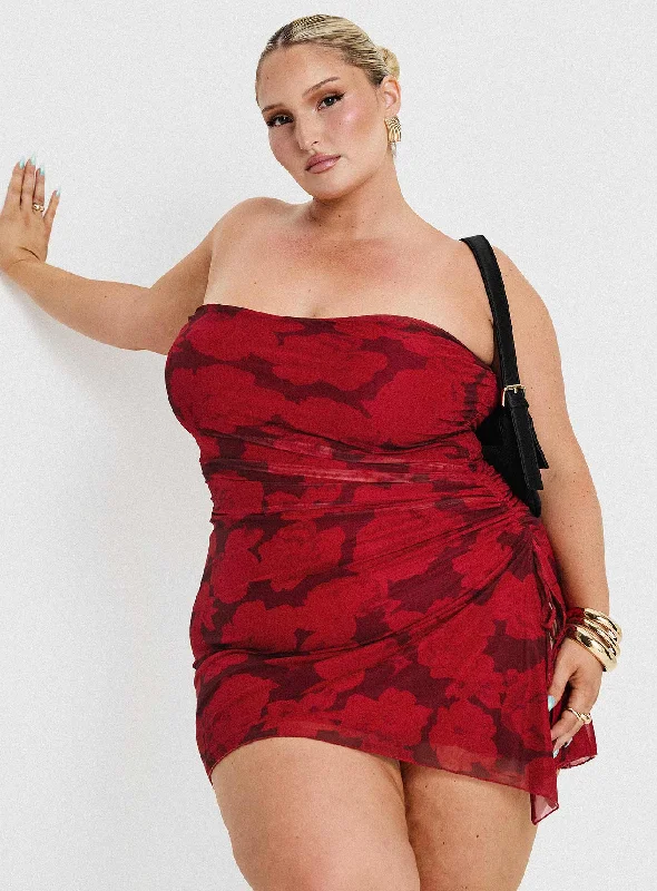 Party dresses for formal events with bright colors and metallic accents for a modern and trendy style -Donelli Mini Dress Burgundy / Red Floral Curve Party dresses for formal events with bright colors and metallic accents for a modern and trendy style -Donelli Mini Dress Burgundy / Red Floral Curve