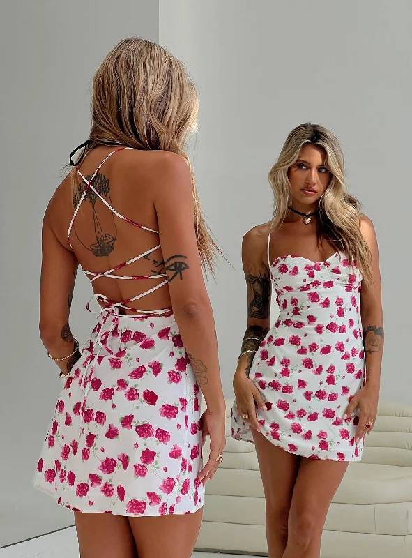 Prom dresses with metallic accents and glitter for parties -Arslan Mini Dress White Floral Prom dresses with metallic accents and glitter for parties -Arslan Mini Dress White Floral
