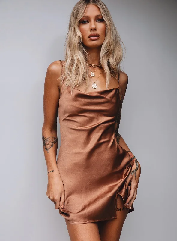 Party dresses for formal events with smart temperature regulation and comfort for optimal relaxation and well-being -Alfie Mini Dress Brown