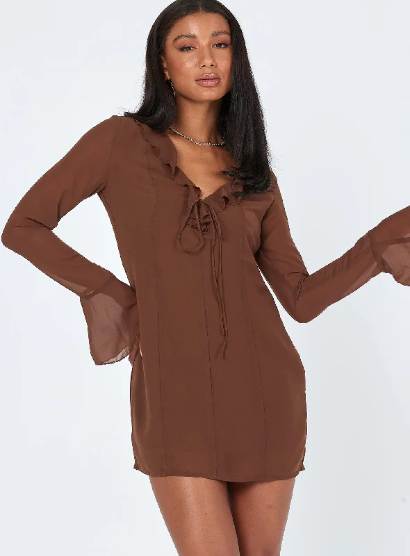 Party dresses with smart health monitoring features and wellness focus for health-conscious individuals -Theo Mini Dress Brown Party dresses with smart health monitoring features and wellness focus for health-conscious individuals -Theo Mini Dress Brown