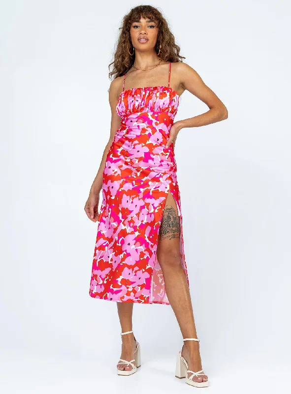 Party dresses with detachable trains -Tinzia Midi Dress Red Floral