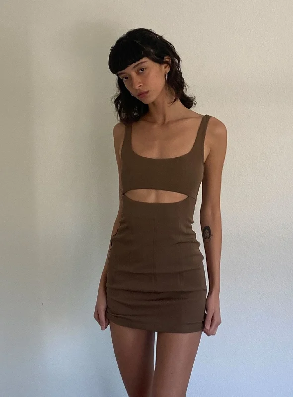 Corset dresses for summer with breathable and cooling fabrics -Hudson Mini Dress Brown Corset dresses for summer with breathable and cooling fabrics -Hudson Mini Dress Brown