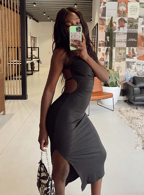 Party dresses for summer with breathable and cooling fabrics for comfort and relaxation -Lainey Midi Dress Black