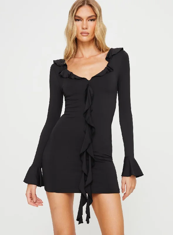 Party dresses for formal events with pastel colors and floral patterns for a fresh and youthful appearance -Alger Long Sleeve Mini Dress Black Party dresses for formal events with pastel colors and floral patterns for a fresh and youthful appearance -Alger Long Sleeve Mini Dress Black