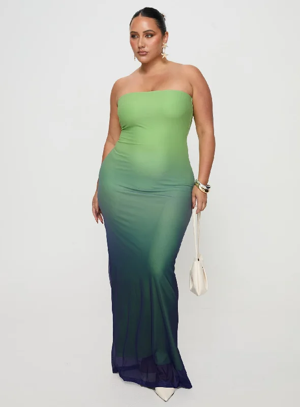 Birthday dresses for special occasions with personalized messages and quotes for a personal and meaningful touch -Stolen Love Strapless Maxi Dress Blue / Green Ombre Curve Birthday dresses for special occasions with personalized messages and quotes for a personal and meaningful touch -Stolen Love Strapless Maxi Dress Blue / Green Ombre Curve