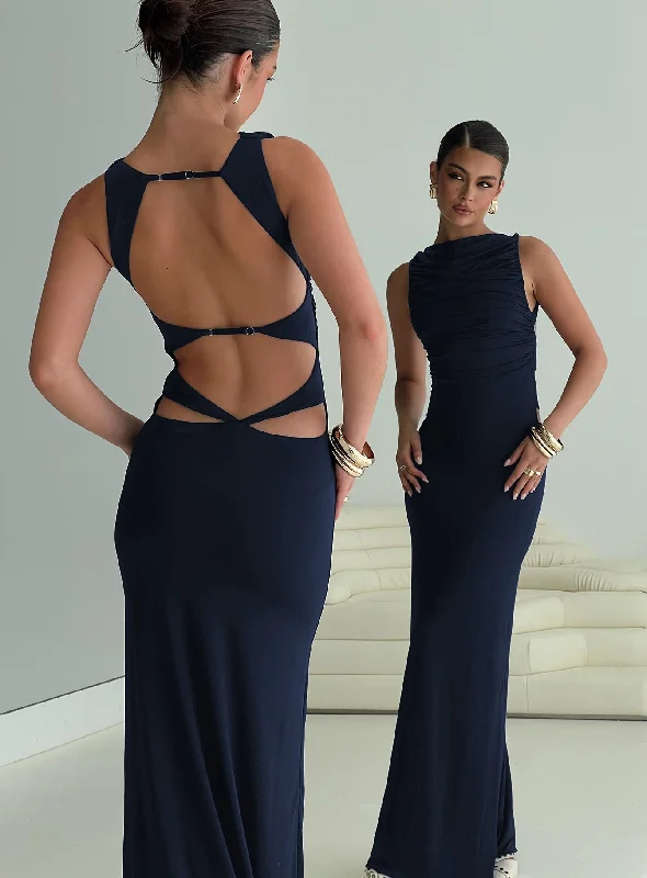 Prom dresses with sparkly sequins for parties -Undeniable Cut Out Maxi Dress Navy