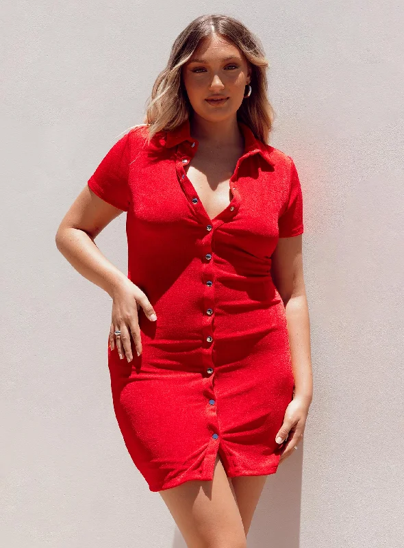 Corset dresses for special occasions with personalized messages and quotes for a personal touch -Elody Short Sleeve Mini Dress Red