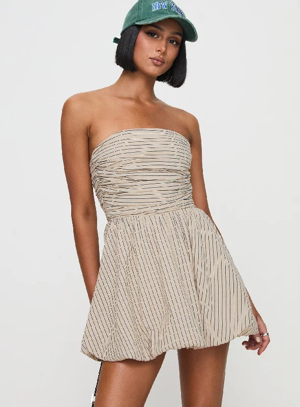 Prom dresses with smart health monitoring features -Quinette Strapless Bubble Hem Mini Dress Beige Stripe Prom dresses with smart health monitoring features -Quinette Strapless Bubble Hem Mini Dress Beige Stripe