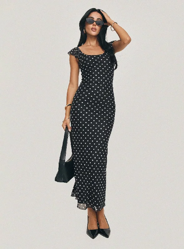Vintage-inspired party dresses -Sandberg Maxi Dress Black Polka Dot