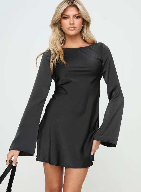 Birthday dresses for formal events with elegant silhouettes and vintage-inspired styles for a timeless and refined look -Lukea Long Sleeve Satin Mini Dress Black Birthday dresses for formal events with elegant silhouettes and vintage-inspired styles for a timeless and refined look -Lukea Long Sleeve Satin Mini Dress Black