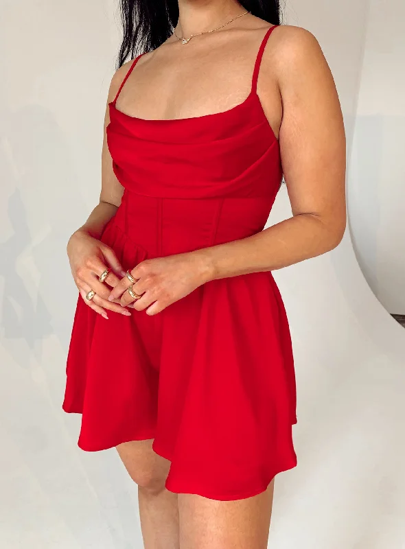 Corset dresses for autumn fashion with warm colors -Hannah Romper Red