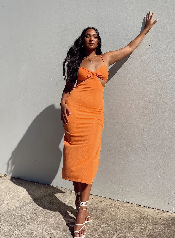Birthday dresses with unique accessories and embellishments for special occasions and events to stand out and shine -Marissa Midi Dress Orange Birthday dresses with unique accessories and embellishments for special occasions and events to stand out and shine -Marissa Midi Dress Orange