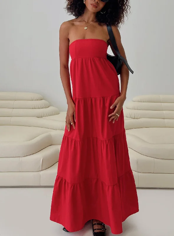 Wedding guest dress codes decoded (black-tie vs. casual)- -Kazia Maxi Dress Red