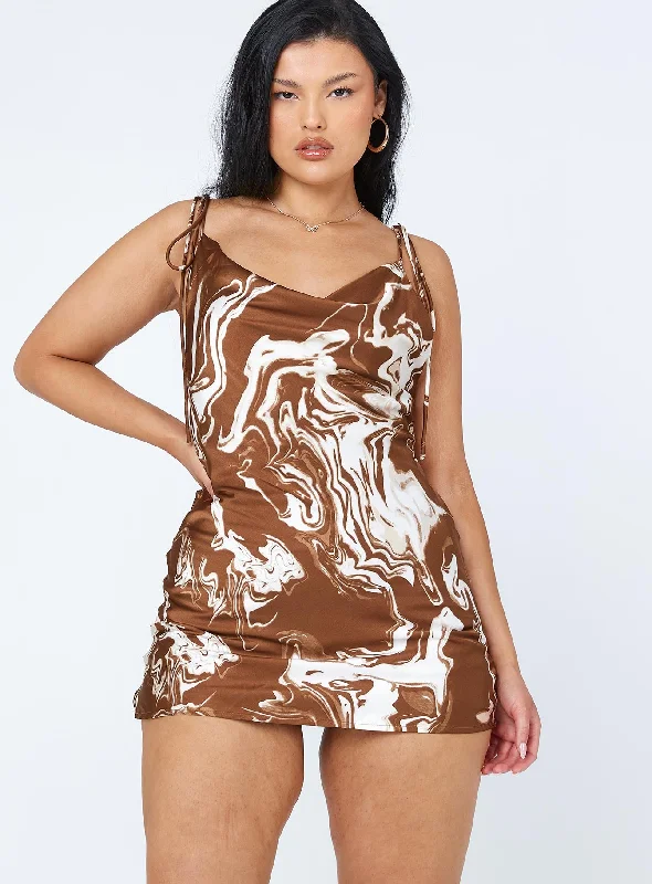 Party dresses for special occasions with custom designs and embroidery for exclusivity -Cherish Mini Dress Brown Swirl Party dresses for special occasions with custom designs and embroidery for exclusivity -Cherish Mini Dress Brown Swirl