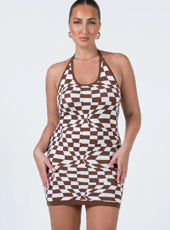 Corset dresses for formal events with pastel colors and floral patterns for a fresh and youthful appearance -Henri Mini Dress Brown / White Corset dresses for formal events with pastel colors and floral patterns for a fresh and youthful appearance -Henri Mini Dress Brown / White