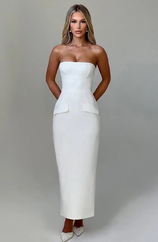 Wedding gowns for outdoor events with mesh -Roxanne Midaxi Dress - Ivory