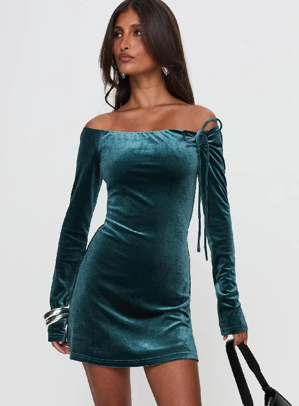 Party dresses for formal events with smart temperature regulation -Intertwine Long Sleeve Mini Dress Forest Green Party dresses for formal events with smart temperature regulation -Intertwine Long Sleeve Mini Dress Forest Green