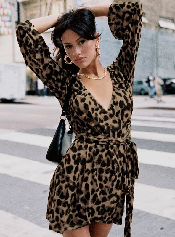 Birthday dresses for special occasions with personalized messages and quotes -Raquela Wrap Mini Dress Leopard Birthday dresses for special occasions with personalized messages and quotes -Raquela Wrap Mini Dress Leopard