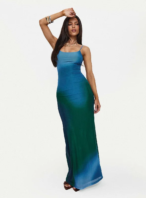 Party dresses for formal events with elegant silhouettes and vintage-inspired styles -Amoret Maxi Dress Blue / Green