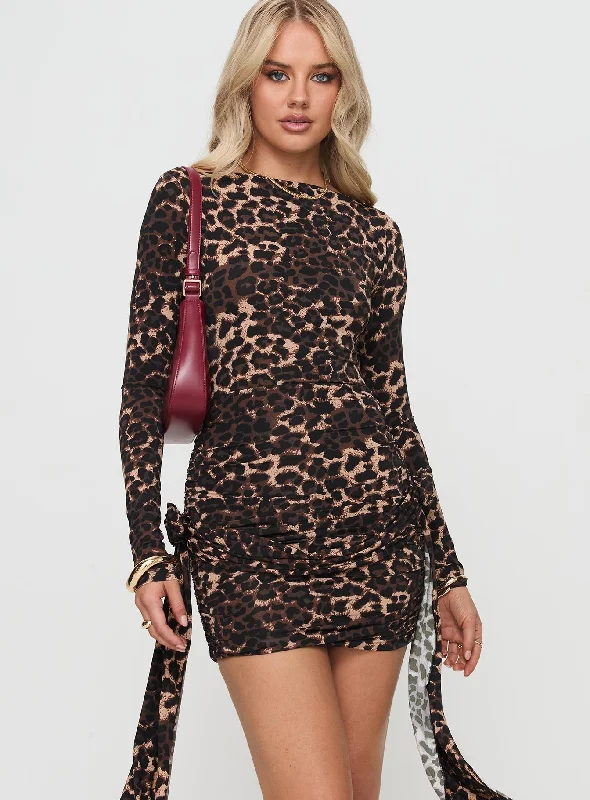 Party dresses with unique accessories and embellishments for special occasions -Glory Mini Dress Leopard Party dresses with unique accessories and embellishments for special occasions -Glory Mini Dress Leopard