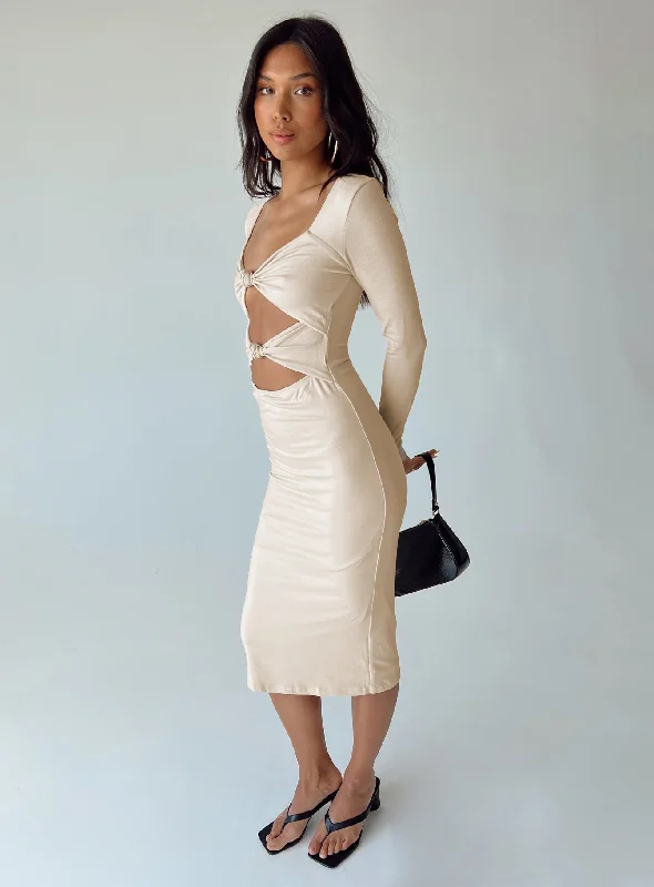 Party dresses with metallic accents and glitter for parties and celebrations to shine and impress -Illias Midi Dress Biege Party dresses with metallic accents and glitter for parties and celebrations to shine and impress -Illias Midi Dress Biege