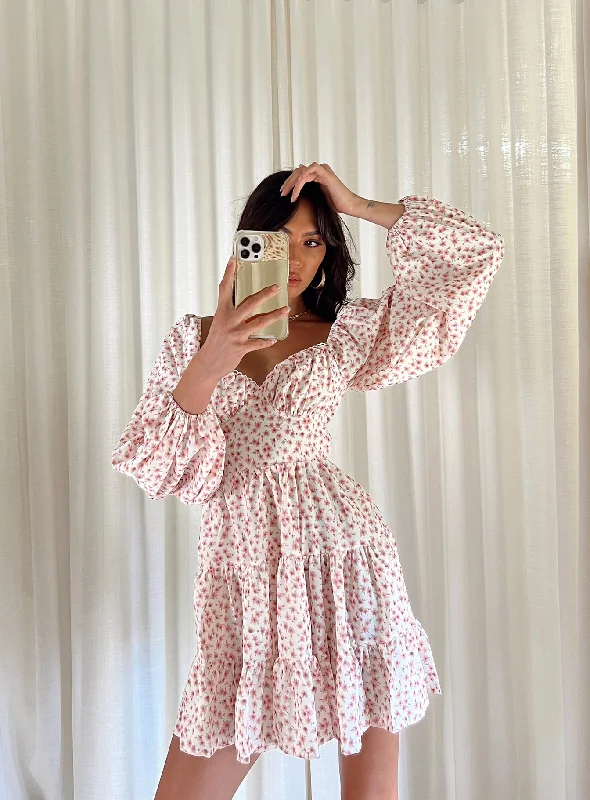 Party dresses for formal events with convertible sleeves and necklines -Danny Long Sleeve Mini Dress Pink Floral Party dresses for formal events with convertible sleeves and necklines -Danny Long Sleeve Mini Dress Pink Floral