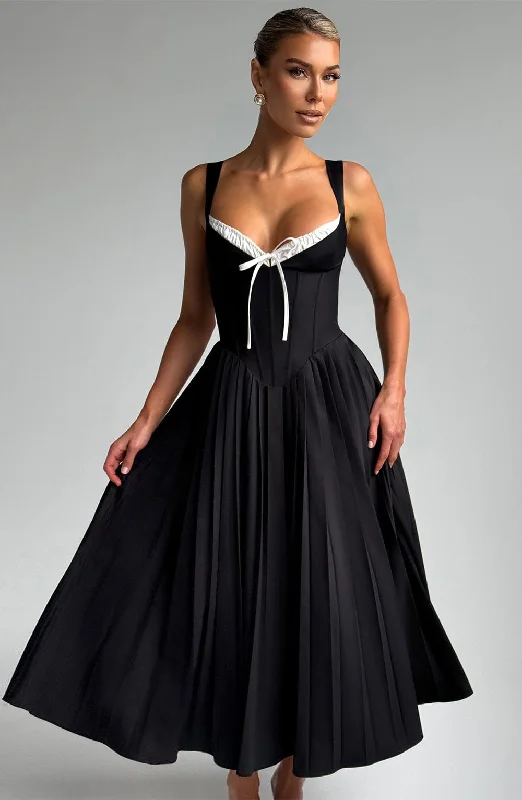 Party dresses for formal events with smart temperature regulation and comfort for optimal relaxation and well-being -Natassia Midi Dress - Black/White Party dresses for formal events with smart temperature regulation and comfort for optimal relaxation and well-being -Natassia Midi Dress - Black/White