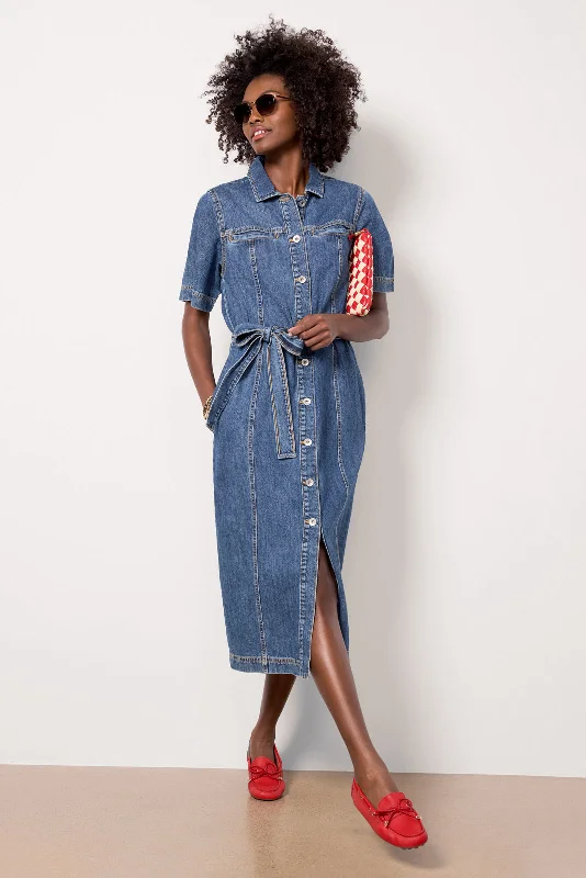 Comfortable flowy dresses for hot weather - -Alma Denim Midi Dress