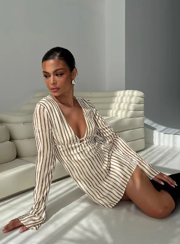 Birthday dresses with sustainable materials and innovative technology integration for modern style and sustainability -The Good Life Mini Dress Brown / White Stripe Birthday dresses with sustainable materials and innovative technology integration for modern style and sustainability -The Good Life Mini Dress Brown / White Stripe