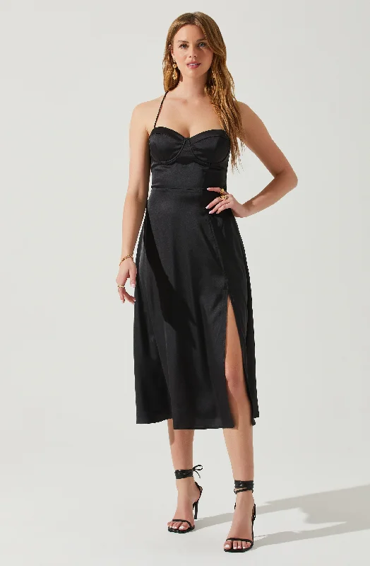 Wedding guest outfit ideas with statement sleeves- -Gala Bustier Cross Strap Midi Dress Wedding guest outfit ideas with statement sleeves- -Gala Bustier Cross Strap Midi Dress