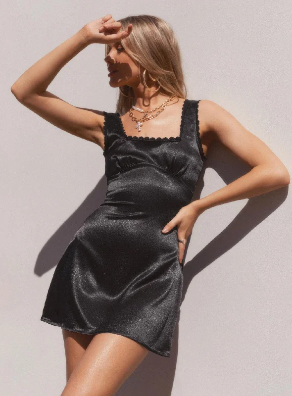 Formal birthday dresses for formal events with classic silhouettes and vintage-inspired accessories for a classic look -Berlin Satin Mini Dress Black Formal birthday dresses for formal events with classic silhouettes and vintage-inspired accessories for a classic look -Berlin Satin Mini Dress Black