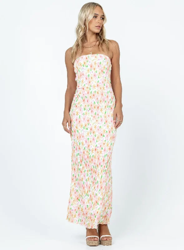 Birthday dresses with eco-friendly materials and sustainable production for environmental awareness and responsibility -Tiarna Strapless Maxi Dress White / Floral Birthday dresses with eco-friendly materials and sustainable production for environmental awareness and responsibility -Tiarna Strapless Maxi Dress White / Floral