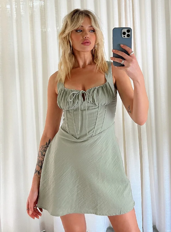 Party dresses with metallic accents and glitter for parties and celebrations to shine and impress -Kavey Mini Dress Sage Party dresses with metallic accents and glitter for parties and celebrations to shine and impress -Kavey Mini Dress Sage