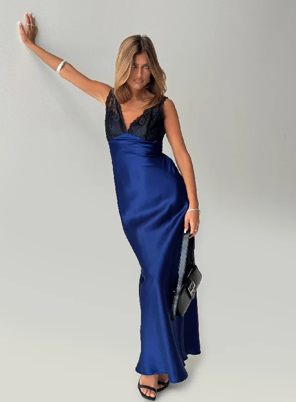 Birthday dresses for special occasions with custom designs and embroidery for exclusivity -Voila Lace Maxi Dress Navy / Black Birthday dresses for special occasions with custom designs and embroidery for exclusivity -Voila Lace Maxi Dress Navy / Black