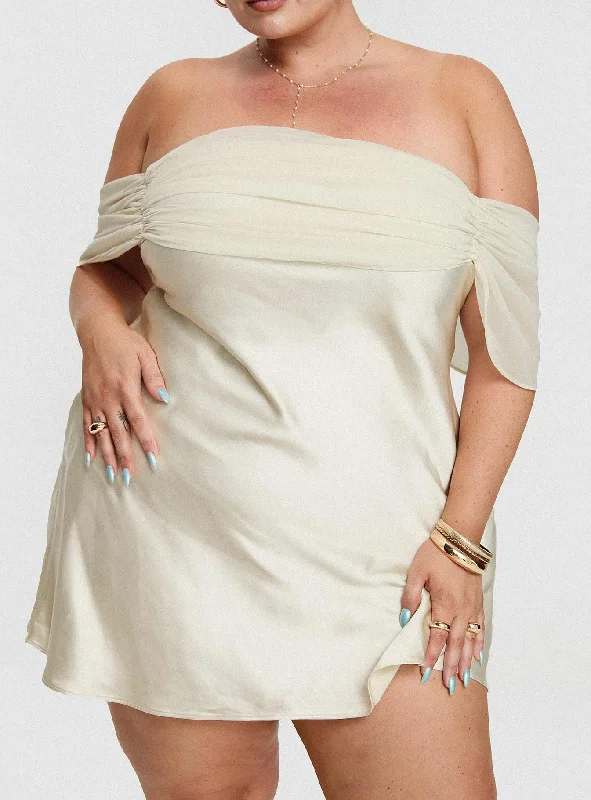 Birthday dresses with metallic accents and glitter for parties and celebrations to shine and impress -Adoration Mini Dress Cream Curve Birthday dresses with metallic accents and glitter for parties and celebrations to shine and impress -Adoration Mini Dress Cream Curve