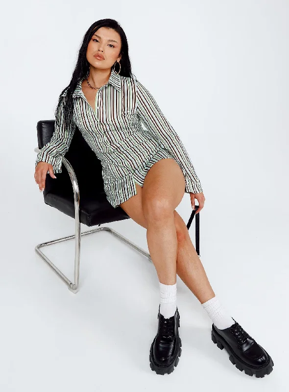 Party dresses with unique cultural influences and traditional styles for heritage -Anni Stripe Mini Dress Green Multi Party dresses with unique cultural influences and traditional styles for heritage -Anni Stripe Mini Dress Green Multi
