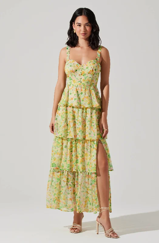 Wedding guest shoes for dancing all night- -Midsummer Floral Tiered Maxi Dress